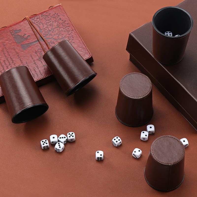 Party Games Leather Dice Cup Set, 6 Black Leather Dice