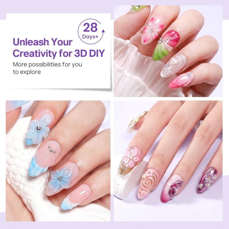 3D Sculpting Gel for Nail Art, 2PCS Clear and White