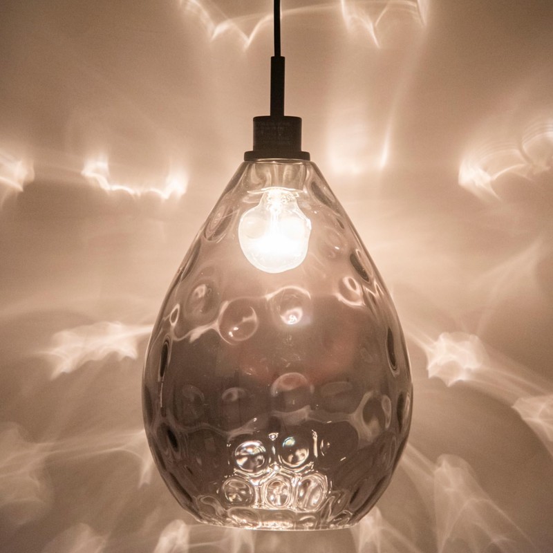 Homebelife Smoked Grey Hammered Glass Pendant Light Modern Matte Black