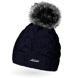 Neverless Women's Knitted Beanie, Fur, Pom Pom, for Winter -