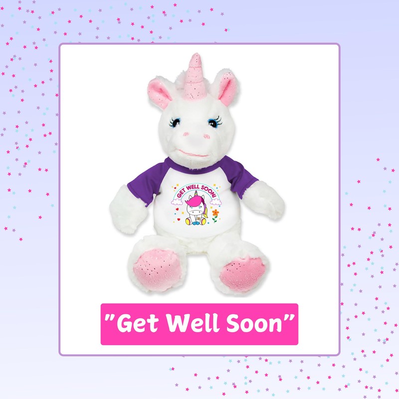 Flutter Hut Get Well Soon Unicorn Plush Pink Sparkles Message