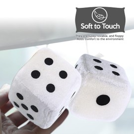 Vaygway Pair White and Black Fuzzy Mirror Dice for Car – 3” Pair Black and White Stylish Vintage Plush Decorative Hanging Mirror Fuzzy Dice for Car