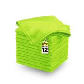 Zuvo Microfibre Cloth For Car(12-Pack)- Ultra Soft, Scratch Free, Highly Absorbent Kitchen Cloth, Lint Free Cloth For Car Cleaning Cloths,XL Microfiber Cleaning Cloth 32x32 cm (Green)