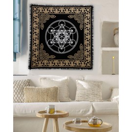 INDIAN CONSIGNERS Altar Cloth Hexagonal Metatron Witchcraft Alter Tarot Spread Top Cloth Wiccan Square Spiritual 18 by 18 Sacred Cloth (Hexagonal Metatron Gold Silver)