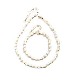 Blue Drop Natural White Conch Shell Necklace Bracelet Set For Women Seashell Choker Necklace Shell Bracelet Summer Beach Costume Jewelry