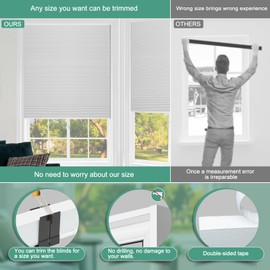 CINONEKO Cellular Shades No Drill Custom Honeycomb Blinds Blackout for Window Blinds for Indoor Windows Easy Cutting Telescopic Track for Home