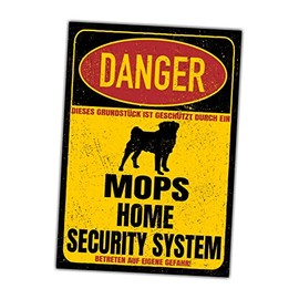 Pug Carlino Sign Danger Security System Door Sign Dog Sign
