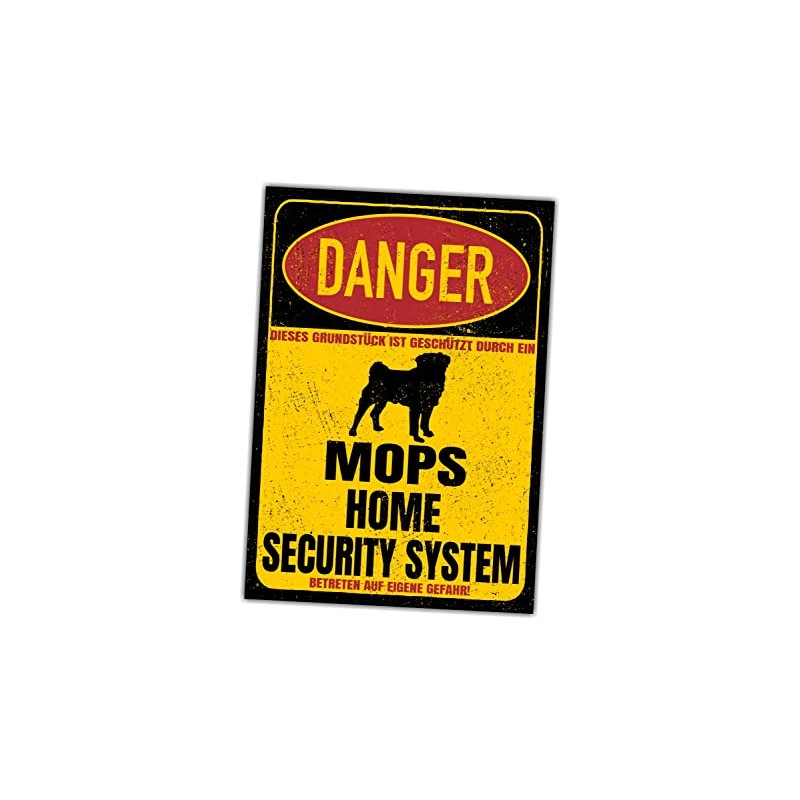 Pug Carlino Sign Danger Security System Door Sign Dog Sign