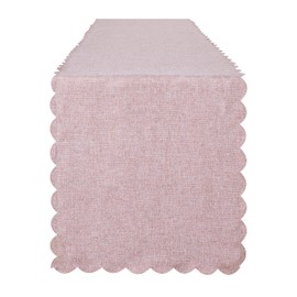 Winotic Pink Table Runner 13 x 108 Inches Long, Cotton Linen Farmhouse Scallop Style Pink Table Linen for Kitchen Dining Coffee Table Parties Wedding Home Decor (13” x 108”, Pink)