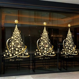 Cityhermit Christmas Tree Window Clings Stickers for Glass, Extra Large Golden Xmas Windows Static Stickers, DIY Wall Window Door Mural Showcase Decal Sticker (2 Pack)