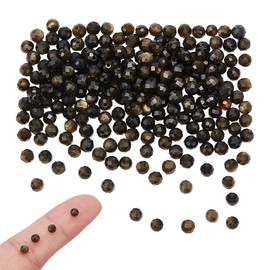 NBEADS Approx. 260 pieces natural obsidian beads, 3 mm golden sheen obsidian beads, faceted gemstone beads, round loose stone beads for DIY bracelet, necklace, jewellery making, hole: 0.5 mm