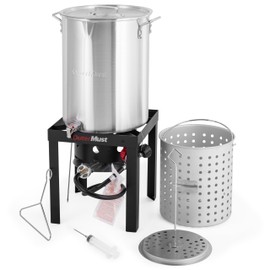 OuterMust 30 QT. Outdoor Fryer 50,000 BTU Turkey Fryer Set and Seafood Boil with Perforaed Basket, Ideal Outdoor Cooker for Turkey, Crawfish, Crab, Shrimp, Lobster for Thanksgiving Gathering