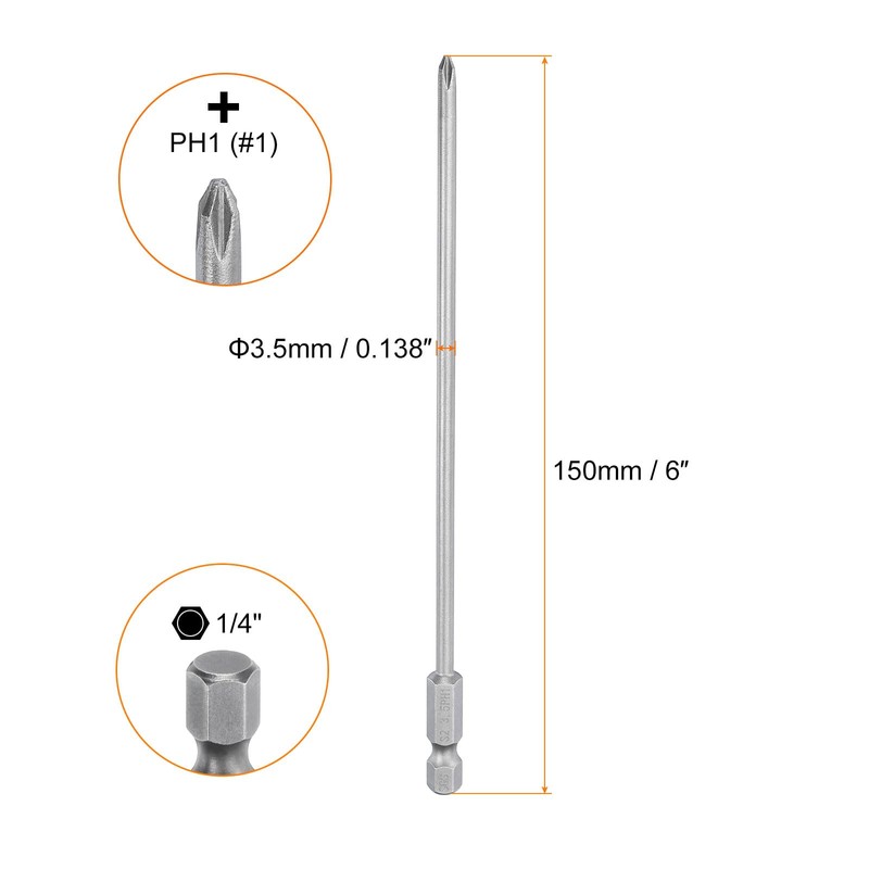 sourcing map #1 Phillips Screwdriver Bit PH1 1/4" Hex Shank
