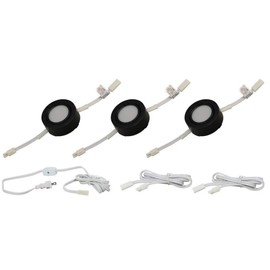 3 LED Puck Light Kit - Black Cover with Warm White Light (3,000k) - Under Cabinet and Furniture - 120v/110v - Dimmable - Line-Voltage (No Transformer Needed) (Warm White Light/Black Cover 3 Pack)