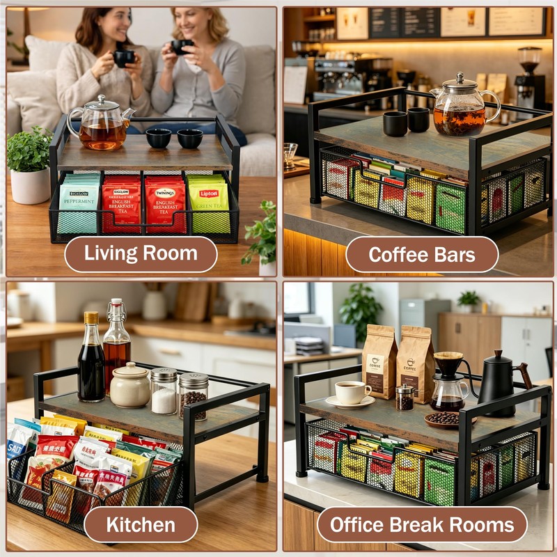 QTRQTR Tea Bag Organizer And Storage with Drawer Teabag Holder