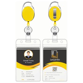 ID Badge Holder with Clip Badge Reel Retractable Heavy Duty Clear Id Card Vertical Lanyard Holder with Carabiner Badge Reel with 24 inches Pull Cord