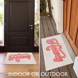 Supwhd Preppy Pink Howdy Door Mats Outdoor - Pink Welcome Mat Outdoor, Western Front Door Mat, Western Door Mat Doormat Outdoor Indoor Entrance, Pink Western Decor, 17x30