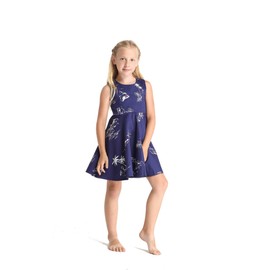 Matchable Family Hawaiian Luau - Ropa de hombre y niña en mapa clásico flamenco azul marino, Ajuste y acampanado, 6 Años