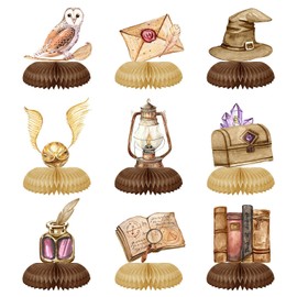 Magical Wizard Birthday Decorations 9Pcs Magic School Witch Wizard Honeycomb Centerpieces Vintage Castle Owl Table Topper Decor for Magical Baby Shower Party Supplies