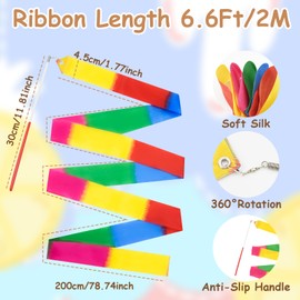 Surplex 10pcs Rhythmic Dance Ribbons, Colorful Gymnastic Ribbons Streamers with a Twirling Rod for Talent Shows, Dance Wand Children Rainbow Band Ideal for Girls on Children's Birthday party, Christma