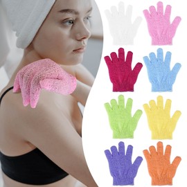 2 Pcs Shower Gloves, Exfoliating Gloves, Exfoliating Mitt, Exfoliating Body Scrub, Loofah Bath Gloves for Men, Women (Purple)
