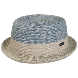 Lipodo Ennario Pork Pie Straw Hat - Hat - Classic Cut - Summer Hat with Braided Technology - Made in Italy - Men - Spring / Summer, black / grey