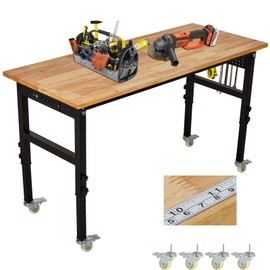 48" x 24" Workbench with Power Outlets, 2200 LBS Load Capacity Work Table with Wheels, Scales, Peg Board, 8 Adjustable Heights Heavy Duty Adjustable Work Bench for Garage, Workshop, Home, Office