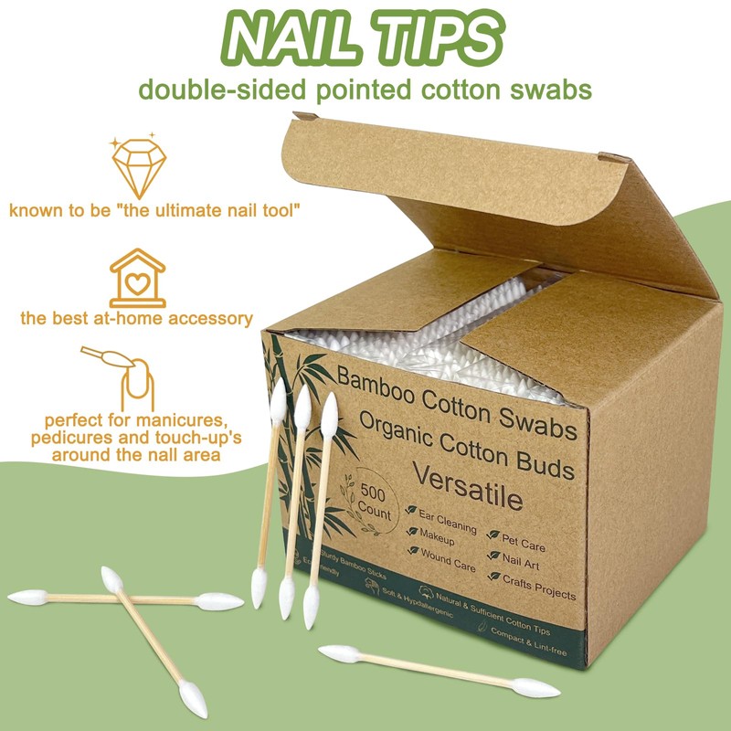 Bamboo Cotton Swabs - Sturdy Bamboo Core, Soft Cotton Tips