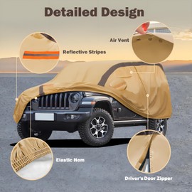 FSGRICH Heavy Duty Waterproof Car Cover Compatible with Jeep Wrangler 4 Doors 2006-2024 JK JL, Outdoor Anti-UV Sun Rain Protection Full Exterior Cover