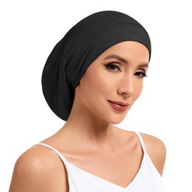 Mulberry Silk Bonnet for Sleeping Women, 22 Momme 100% Silk Lining Hair Wrap for Sleep, Adjustable Night Cap Slouchy Beanie Hat for Curly Hair(1Pcs,Black)