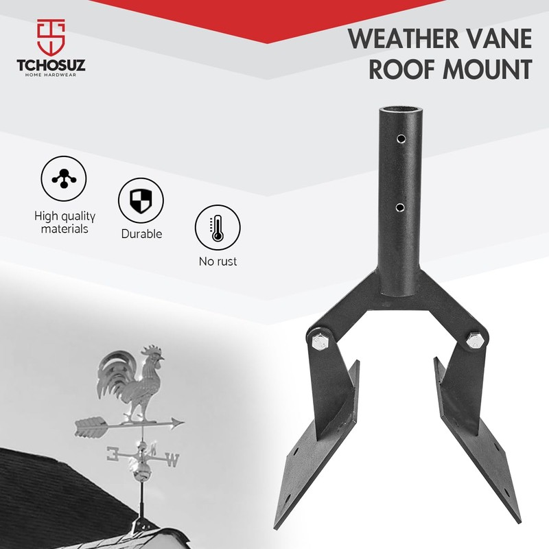 TCHOSUZ Adjustable Aluminum Weathervane Roof Mount, Black Weather Vanes Mount