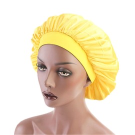 Fxhixiy Soft Satin Sleeping Cap Salon Bonnet Wide Band Silk Night Sleep Hat Hair Loss Cap for Women (Yellow)