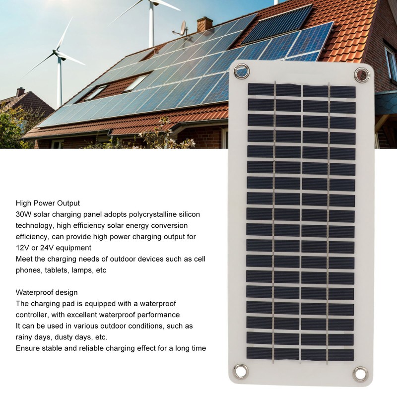 30W Portable Solar Panel DC 12V 24V Waterproof Controller Polycrystalline