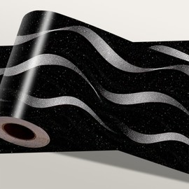 IOHEFY Black Wave Wallpaper Border 196x4 Inch Peel and Stick Wall Border Self Adhesive Modern Wave Design Removable Vinyl Trim for Living Room Bedroom Bathroom Kitchen Cabinet Decoration