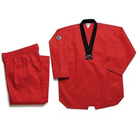 AAMA Ribbed Taekwondo Color Uniform - Red W/Black Trim - 6