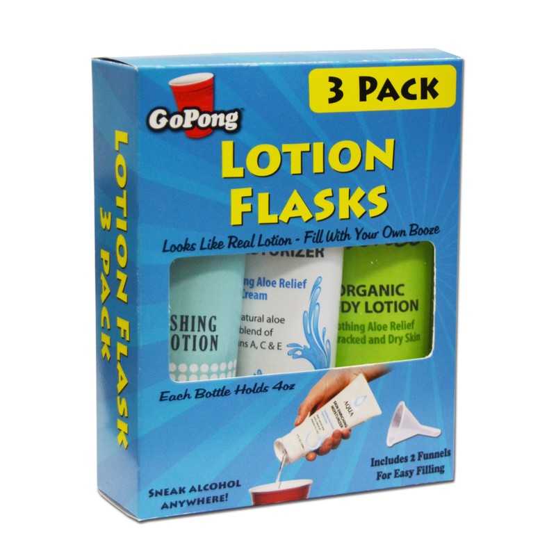 GoPong Lotion Flask 3 Pack (12 oz Total) - Hidden