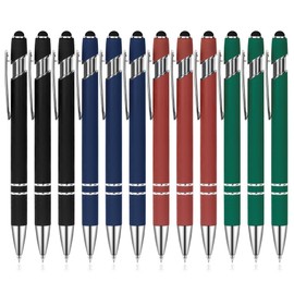 PABLUE Ballpoint Pens with Stylus Tip, Soft Touch Click Stylus Pen, 2 in 1 Retractable Metal Stylus Pens, Black Ink, for Birthday Anniversaries Graduation Home and Office, 4 Colors (12 Count)
