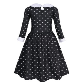 Berich Girls Black Costume with Socks Black Dressing up Kids Gothic School Fancy Dress Black Dress World Book Day Role Play Dress up Black Costume Cosplay Black Princess Dress 7-8 Years(Black,140)