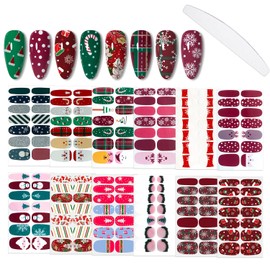 WOKOTO 12 Sheets Christmas Nail Polish Stickers Full Wraps for Women Nail Art Polish Strips - Santa, Christmas Tree, Snowman Nail Polish Wraps Gel Nail Stickers for Girls Gel Nail Strips