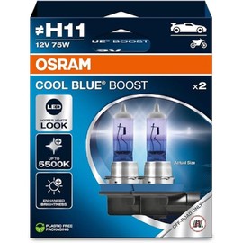 OSRAM COOL BLUE® BOOST, H11, halogen headlight lamps, up to 5500K, Hanging folding box (2 lamps), offroad use only