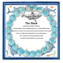 PARTNER Cute Shark Inspirational Birthday Gifts for Women Best Friends Unique Gifts Natural Stone Beaded Bracelets for Women Agate Beaded Jewelry with Meaningful Message Card For Shark Lover,Comes Packaged (A68)