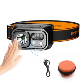 SuperFire Headlamp Rechargeable ，Lightweight Head Lamp with 9 Modes,IP44 Water Resistant,headlamp Flashlight for Running Fishing Hiking Camping,Rechargeable headlamps for Adults（with Storage Box）