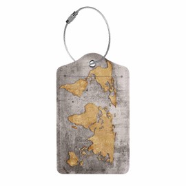 Numland Luggage Tag Retro World Map,Stainless Steel Ring Leather Luggage Tag for Travel Bag Suitcase