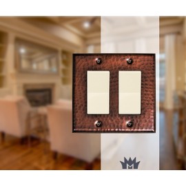 Monarch Abode 17014 Double Switch Hand Hammered Rocker Decorative Wall Plate Switch Plate Outlet Cover, 2-Gang, Pure Copper
