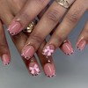 SEMATA Pink French Tip Press on Nails Short Square Acrylic