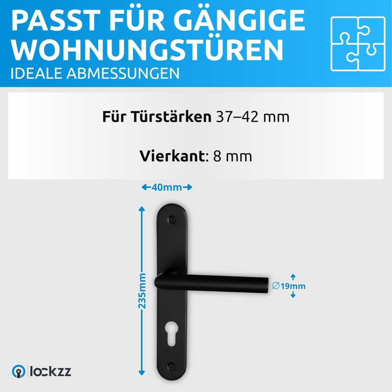 lockzz Estenfeld Door Handle Set Matt Black - Stainless Steel