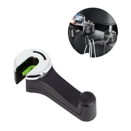 ViWaVee 2 in 1 Kopfstützenhalterung Auto Haken mit Handyhalterung, 360° Heckhaken Autositze für Tasche, Geldbörse, Stoff, Lebensmittel, Rücksitz Auto Organizer, Handtaschenhalter Auto(Silber-1 Pack).