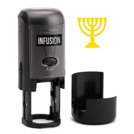 Infusion Round Teacher Stamp, Holiday, 3/4'' Self-Inking Rubber Stamp - Menorah - Yellow Ink