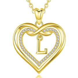 Vito 18K Gold Letter Pendant Necklaces for Women, CZ Double Heart Initial L Necklace, Dainty Infinity Alphabet Love Jewelry Gifts for Mom Wife, 18"