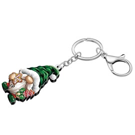 HUAGEO Christmas Acrylic Santa Dwarf Gnome Keychains Bags Keyring Charms Gifts For Women Wallet Car Keys Jewellery Accessories (Green)